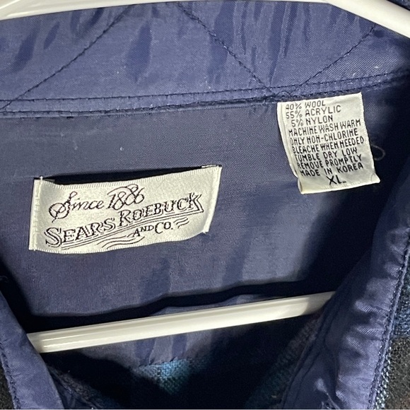 Vintage Sears Roebuck Wool Blend Blue Plaid Shirt  Chore Jacket Size XL Work - Picture 3 of 5